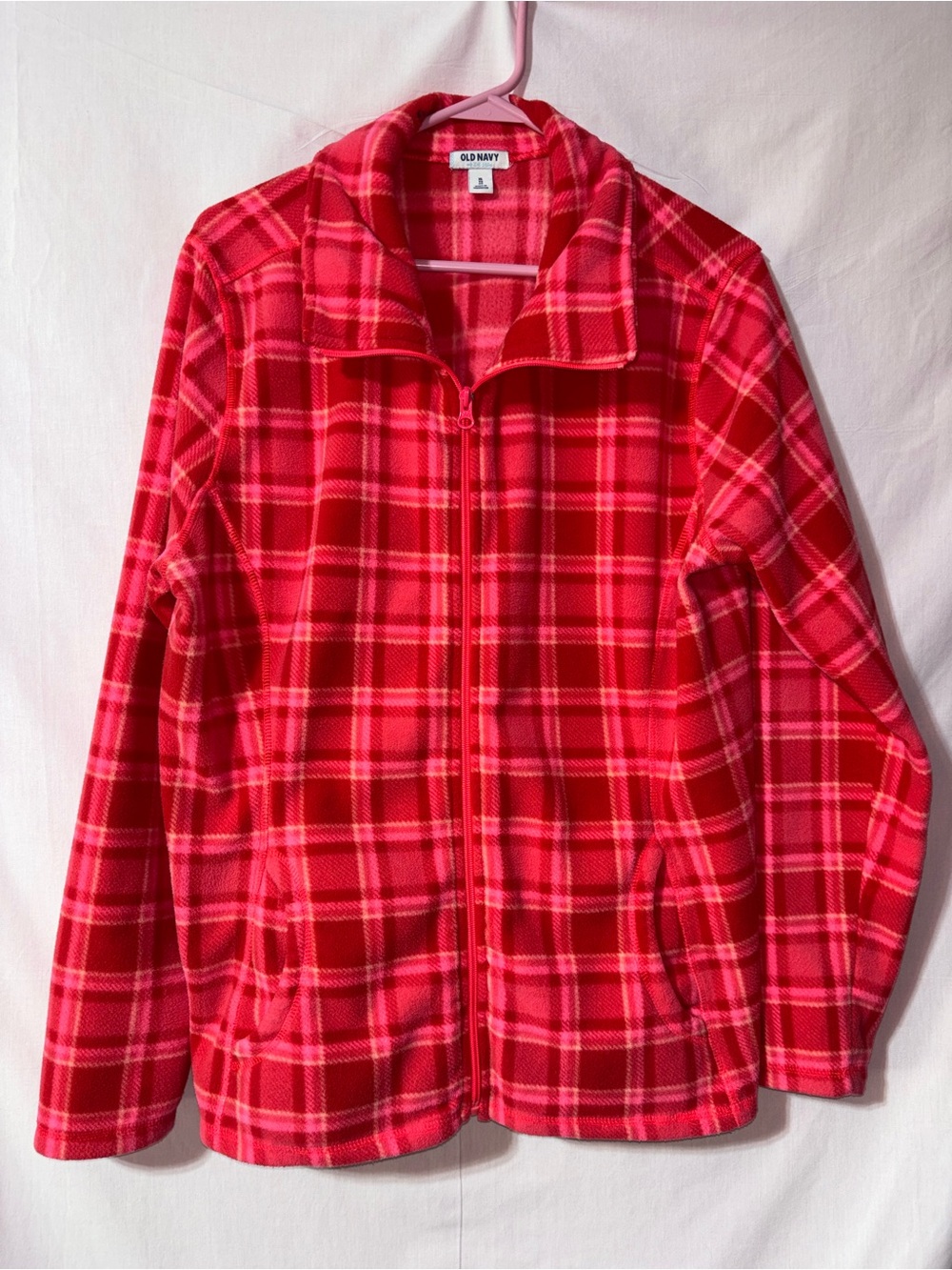 Old Navy Red Plaid Fleece Zip Jacket - Women